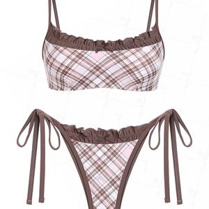 Chic Plaid Bikini Set with Ruffle Accents